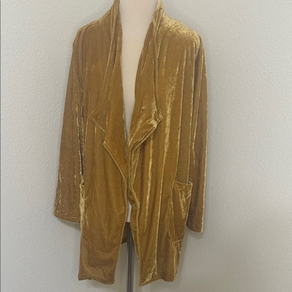 Harvest Gold Velvet Open Front Jacket S Small like a 6 or 8 Pockets Fall Autumn